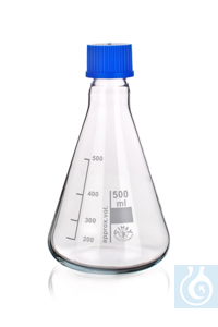 Erlenmeyer with screw neck, 1000 ml, GL 32 x Ø 131 x H 215 mm, complete with blue screw cap and...